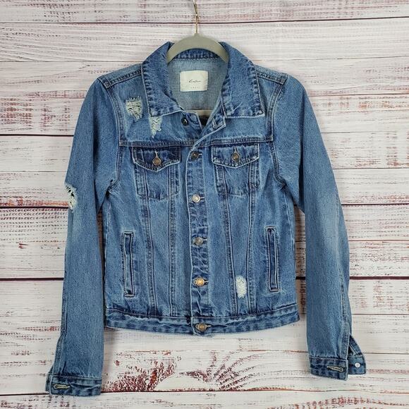 Kancan Henney Classic Trucker Jacket S Distressed Jean Denim Grunge Emo Gorpcore - Picture 3 of 13
